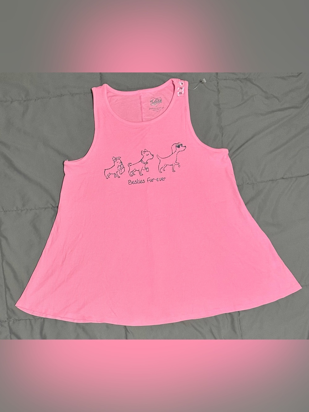 NWOT Girl's Pink Sleeveless Swing Tank Top w/ Puppy Glitter Graphic - Justice 20